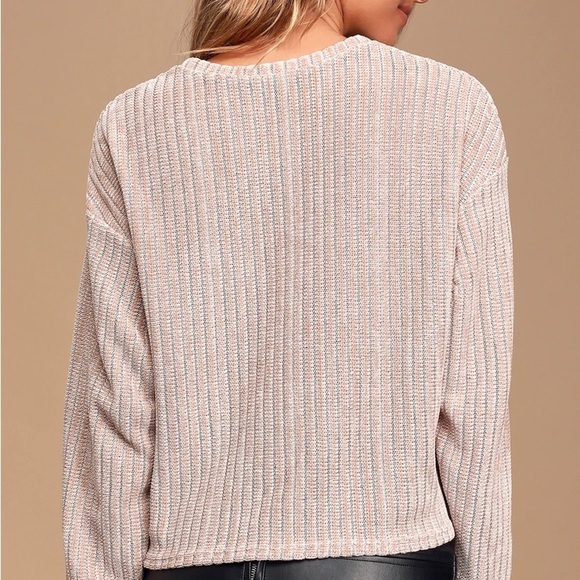 LULUS Weekend Ready Taupe Chenille Striped Sweater Top S - Picture 3 of 10